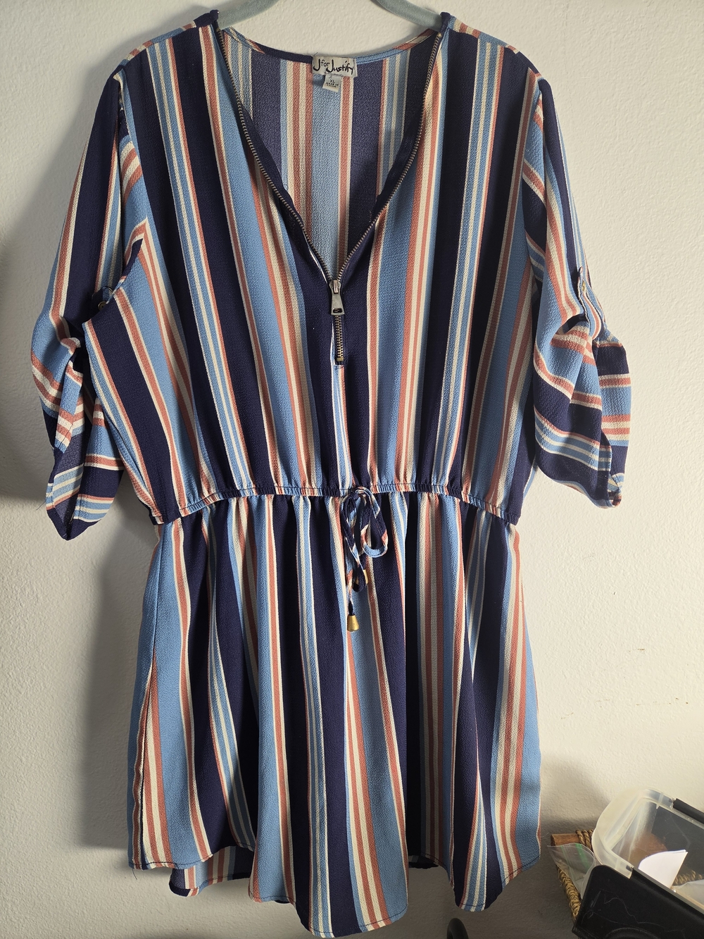J For Justify Navy & Blue Striped Drawstring Waist Dress